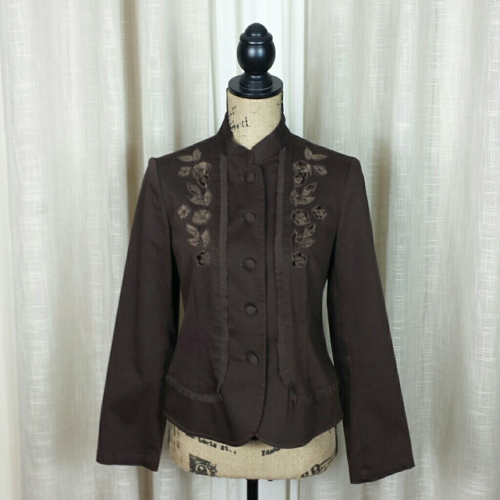 Talbots Petites Embroidered Ruffle Trimmed Blazer